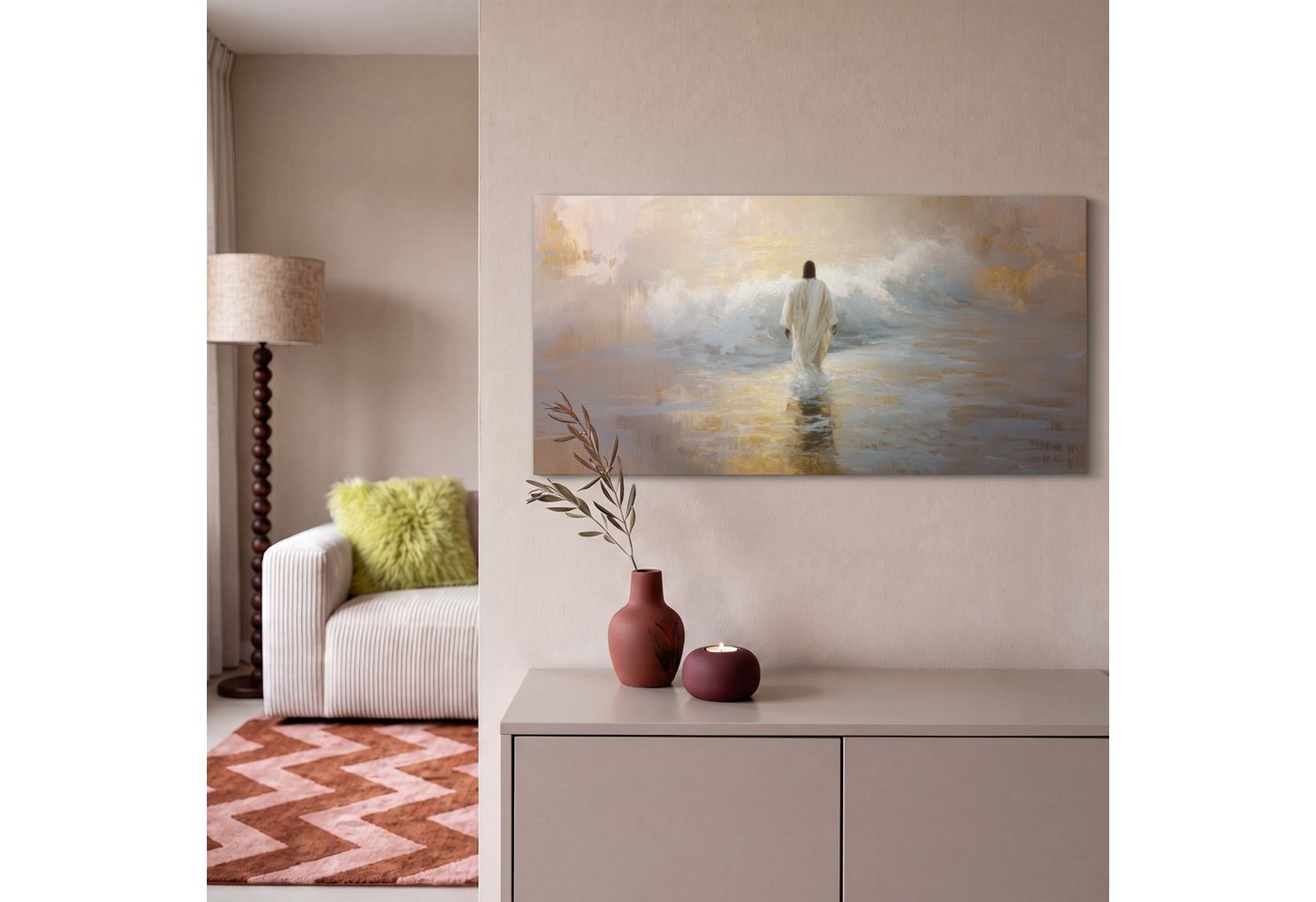 OneMillionCanvasses® Leinwandbild Panorama Kunstdrucke - Welle - Jesus - Abstrakt, Fotodruck (1 St), Wandbild, Deko Schlafzimmer Wohnzimmer Flur 40x20 cm – Bild 2 von 5