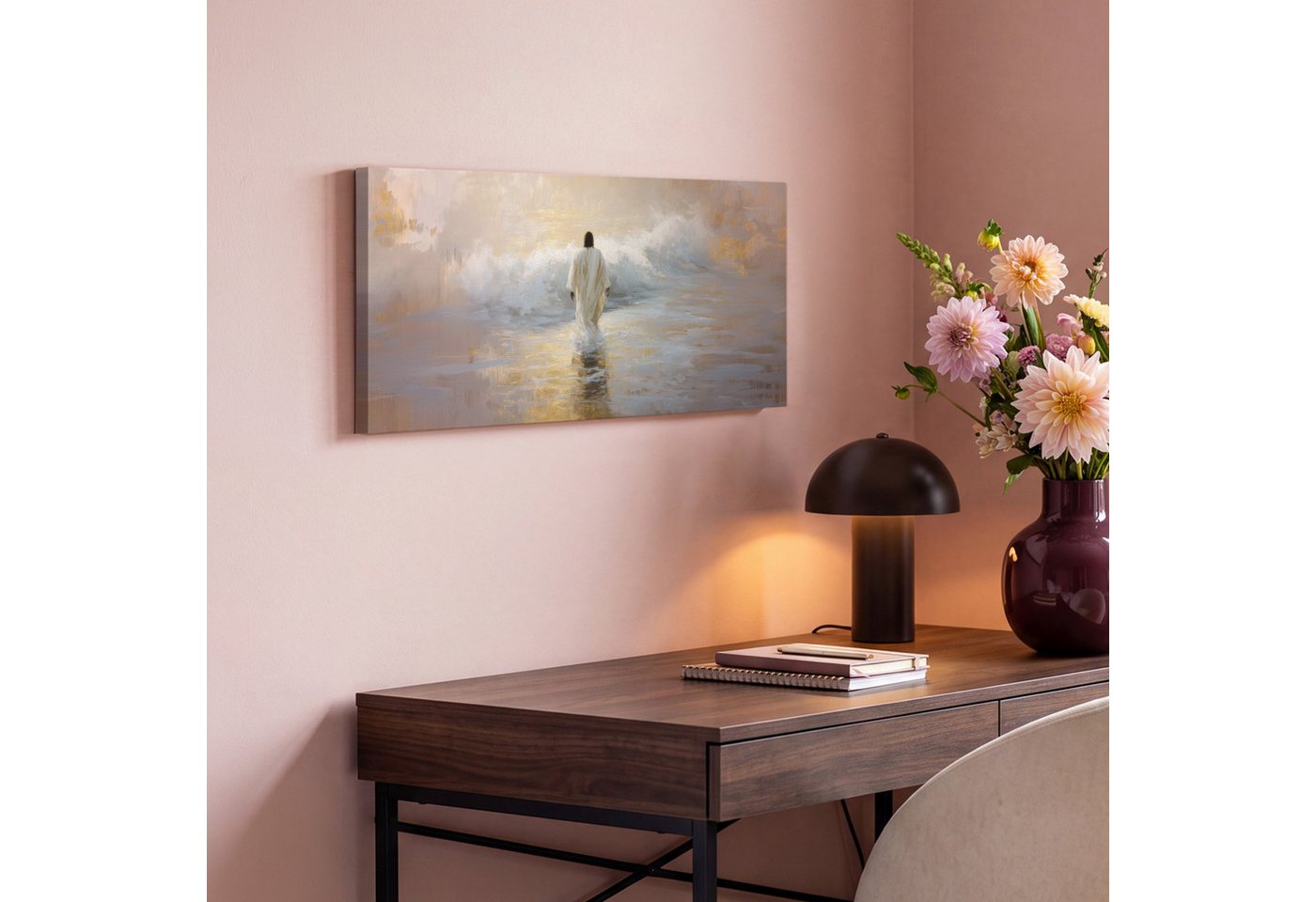 OneMillionCanvasses® Leinwandbild Panorama Kunstdrucke - Welle - Jesus - Abstrakt, Fotodruck (1 St), Wandbild, Deko Schlafzimmer Wohnzimmer Flur 40x20 cm – Bild 4 von 5