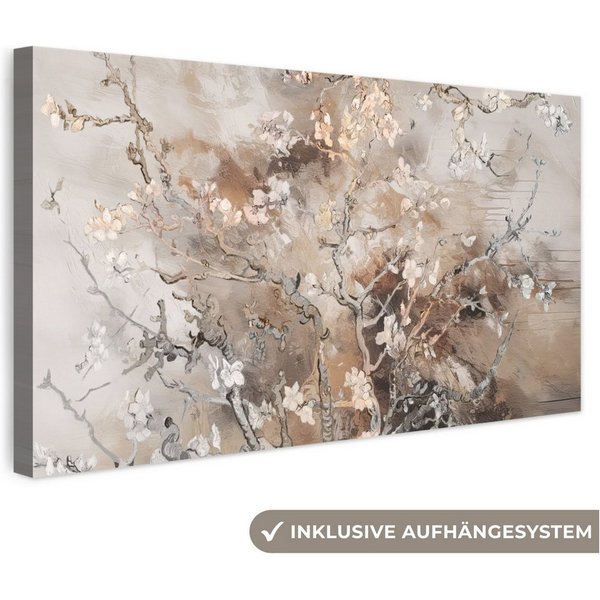 OneMillionCanvasses® Leinwandbild Panorama Mandelblüte - Kunst - Van Gogh - Beige - Abstrakt, Fotodruck (1 St), Wandbild, Deko Schlafzimmer Wohnzimmer Flur 40x2