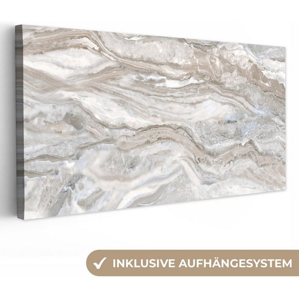 OneMillionCanvasses® Leinwandbild Panorama Marmor - Textur - Grau, Fotodruck (1 St), Leinwand Bilder für Wohnzimmer Schlafzimmer 60x30 cm