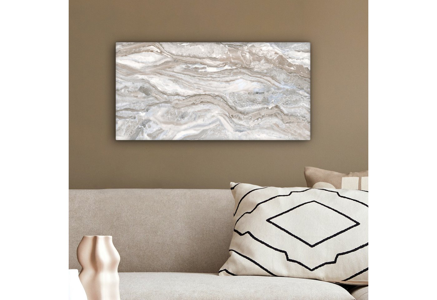 OneMillionCanvasses® Leinwandbild Panorama Marmor - Textur - Grau, Fotodruck (1 St), Leinwand Bilder für Wohnzimmer Schlafzimmer 60x30 cm – Bild 4 von 5