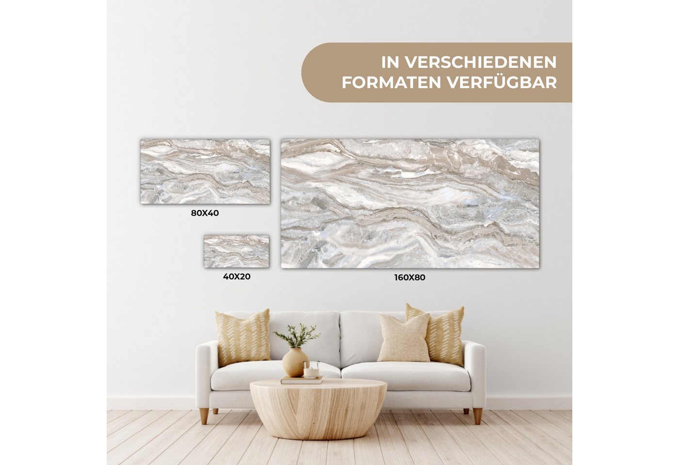OneMillionCanvasses® Leinwandbild Panorama Marmor - Textur - Grau, Fotodruck (1 St), Leinwand Bilder für Wohnzimmer Schlafzimmer 60x30 cm – Bild 5 von 5