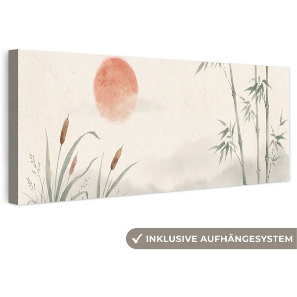 OneMillionCanvasses® Leinwandbild Panorama Minimalistisch - Bambus - Grün, Fotodruck (1 St), Wandbild, Deko Schlafzimmer Wohnzimmer Flur 60x20 cm