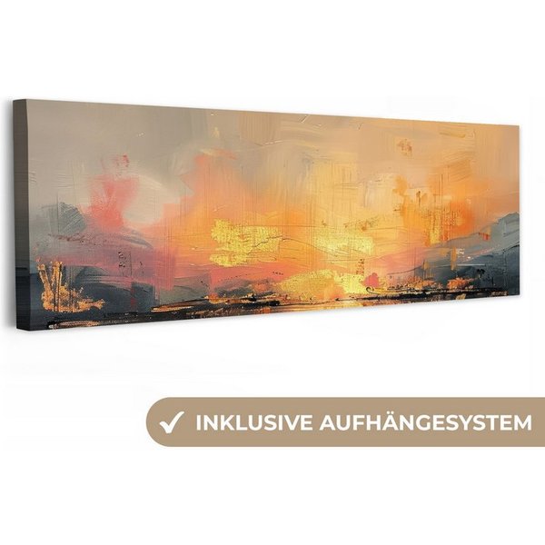 OneMillionCanvasses® Leinwandbild Panorama Modern - Abstrakt - Gold - Rosa, Fotodruck (1 St), Wandbild, Deko Schlafzimmer Wohnzimmer Flur 60x20 cm