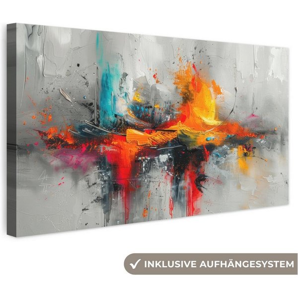 OneMillionCanvasses® Leinwandbild Panorama Modern - Orange - Grau - Kunst, Fotodruck (1 St), Wandbild, Deko Schlafzimmer Wohnzimmer Flur 40x20 cm