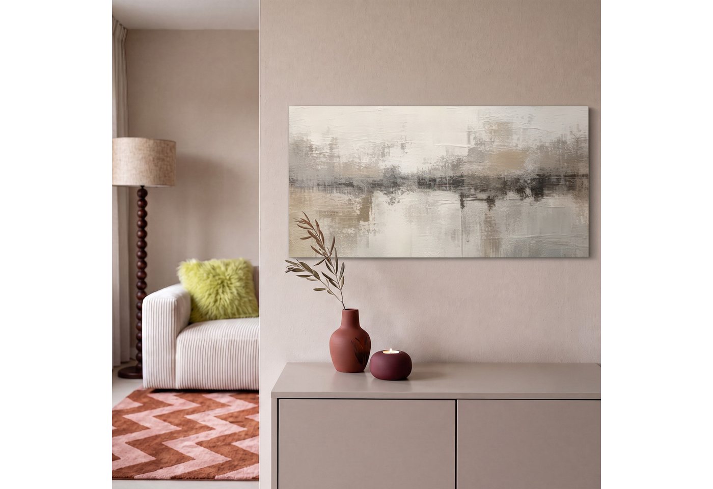 OneMillionCanvasses® Leinwandbild Panorama Moderne Kunst - Abstrakt - Beige, Fotodruck (1 St), Wandbild, Deko Schlafzimmer Wohnzimmer Flur 40x20 cm – Bild 2 von 5