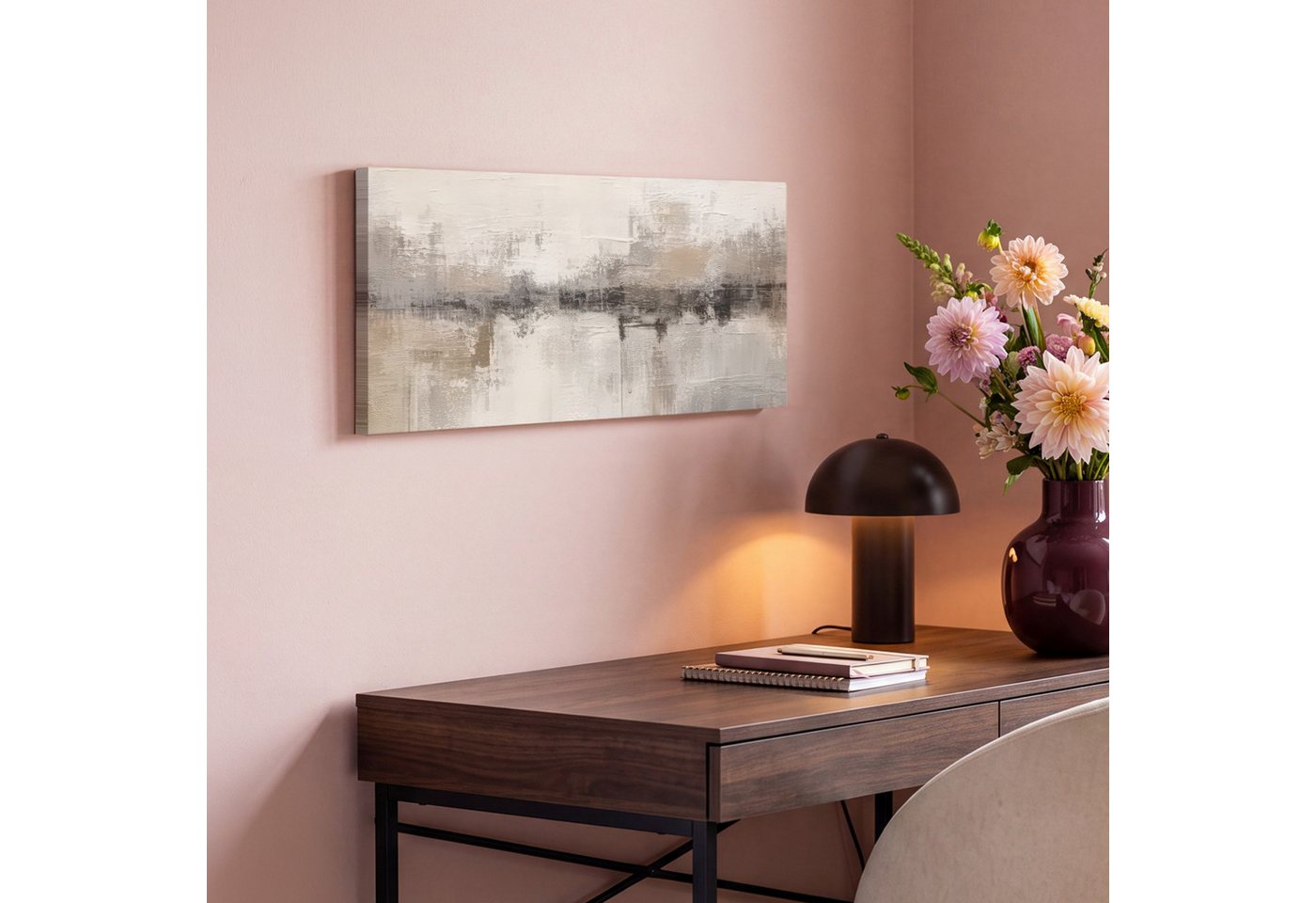OneMillionCanvasses® Leinwandbild Panorama Moderne Kunst - Abstrakt - Beige, Fotodruck (1 St), Wandbild, Deko Schlafzimmer Wohnzimmer Flur 40x20 cm – Bild 4 von 5