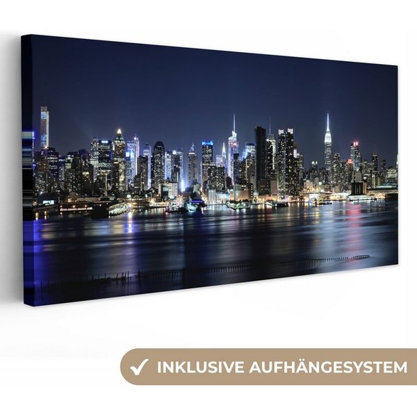OneMillionCanvasses® Leinwandbild Panorama New York - Licht - Skyline, Fotodruck (1 St), Wandbild, Deko Schlafzimmer Wohnzimmer Flur 40x20 cm