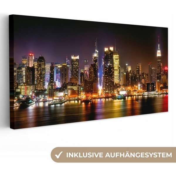 OneMillionCanvasses® Leinwandbild Panorama New York - Skyline - Farben, Fotodruck (1 St), Wandbild, Deko Schlafzimmer Wohnzimmer Flur 40x20 cm