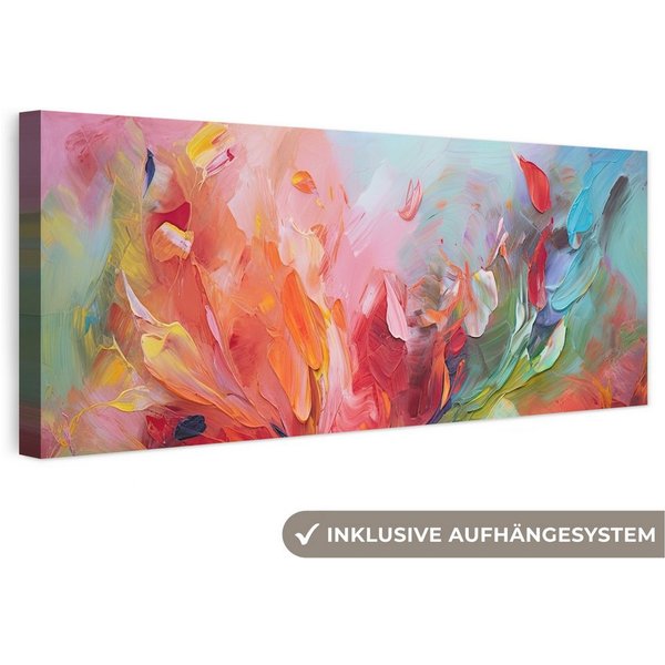 OneMillionCanvasses® Leinwandbild Panorama Ölfarbenoptik - Kunst - Abstrakt - Farbenfroh, Fotodruck (1 St), Wandbild, Deko Schlafzimmer Wohnzimmer Flur 60x20 cm