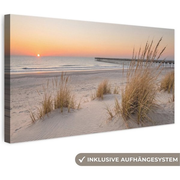 OneMillionCanvasses® Leinwandbild Panorama Pier - Sonnenuntergang - Strand, Fotodruck (1 St), Wandbild, Deko Schlafzimmer Wohnzimmer Flur 40x20 cm