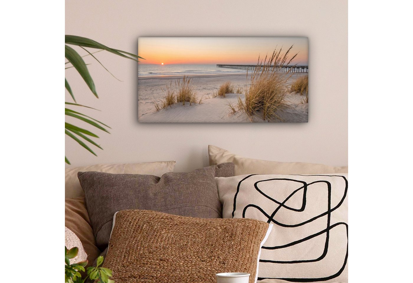 OneMillionCanvasses® Leinwandbild Panorama Pier - Sonnenuntergang - Strand, Fotodruck (1 St), Wandbild, Deko Schlafzimmer Wohnzimmer Flur 40x20 cm – Bild 2 von 5