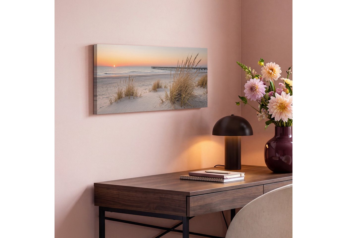 OneMillionCanvasses® Leinwandbild Panorama Pier - Sonnenuntergang - Strand, Fotodruck (1 St), Wandbild, Deko Schlafzimmer Wohnzimmer Flur 40x20 cm – Bild 4 von 5