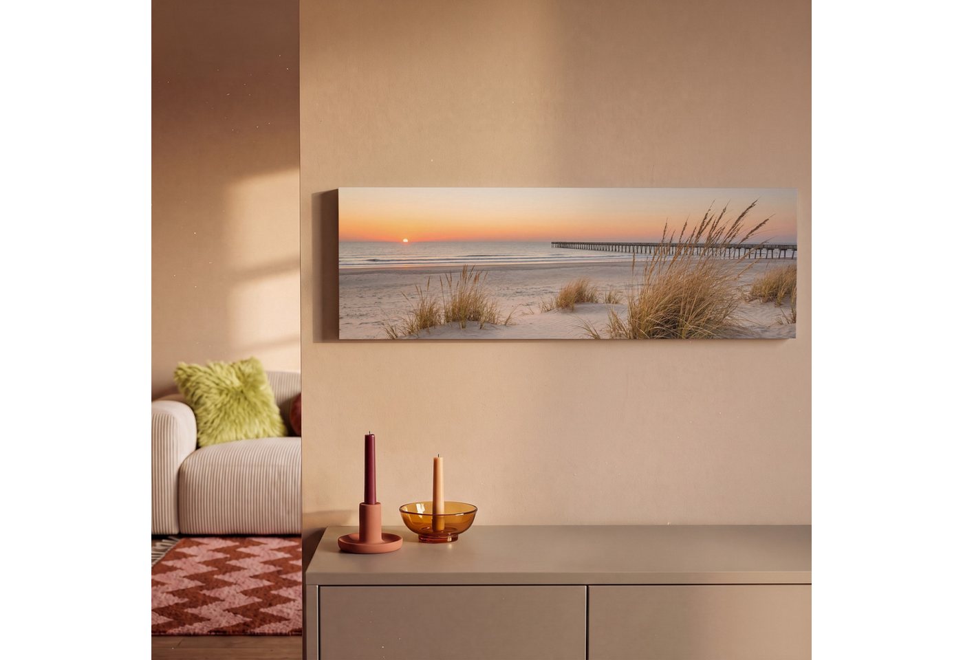 OneMillionCanvasses® Leinwandbild Panorama Pier - Sonnenuntergang - Strand, Fotodruck (1 St), Wandbild, Deko Schlafzimmer Wohnzimmer Flur 60x20 cm – Bild 2 von 5