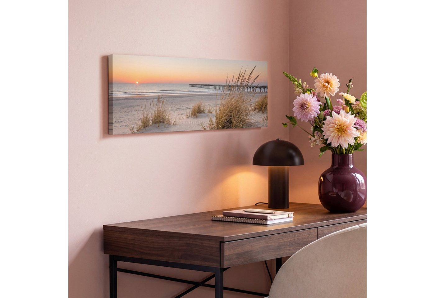 OneMillionCanvasses® Leinwandbild Panorama Pier - Sonnenuntergang - Strand, Fotodruck (1 St), Wandbild, Deko Schlafzimmer Wohnzimmer Flur 60x20 cm – Bild 4 von 5