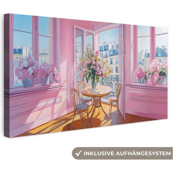OneMillionCanvasses® Leinwandbild Panorama Rosa - Stadt - Blumen, Fotodruck (1 St), Wandbild, Deko Schlafzimmer Wohnzimmer Flur 40x20 cm
