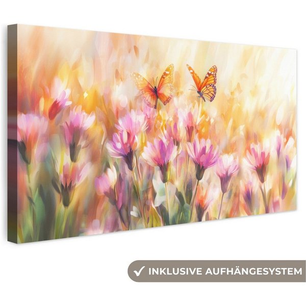 OneMillionCanvasses® Leinwandbild Panorama Schmetterlinge - Orange - Blumen, Fotodruck (1 St), Wandbild, Deko Schlafzimmer Wohnzimmer Flur 40x20 cm