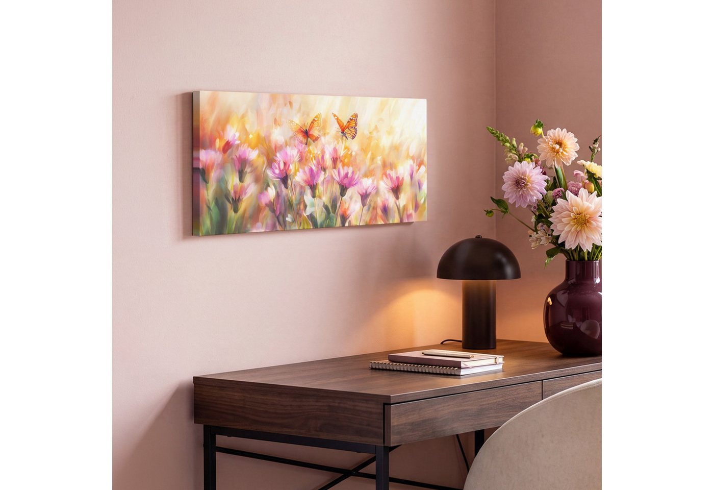 OneMillionCanvasses® Leinwandbild Panorama Schmetterlinge - Orange - Blumen, Fotodruck (1 St), Wandbild, Deko Schlafzimmer Wohnzimmer Flur 40x20 cm – Bild 4 von 5