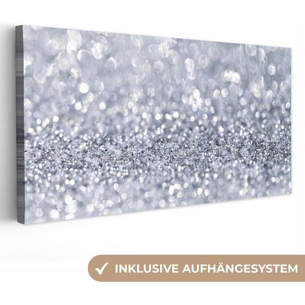OneMillionCanvasses® Leinwandbild Panorama Silber glitzert, Fotodruck (1 St), Wandbild, Deko Schlafzimmer Wohnzimmer Flur 40x20 cm