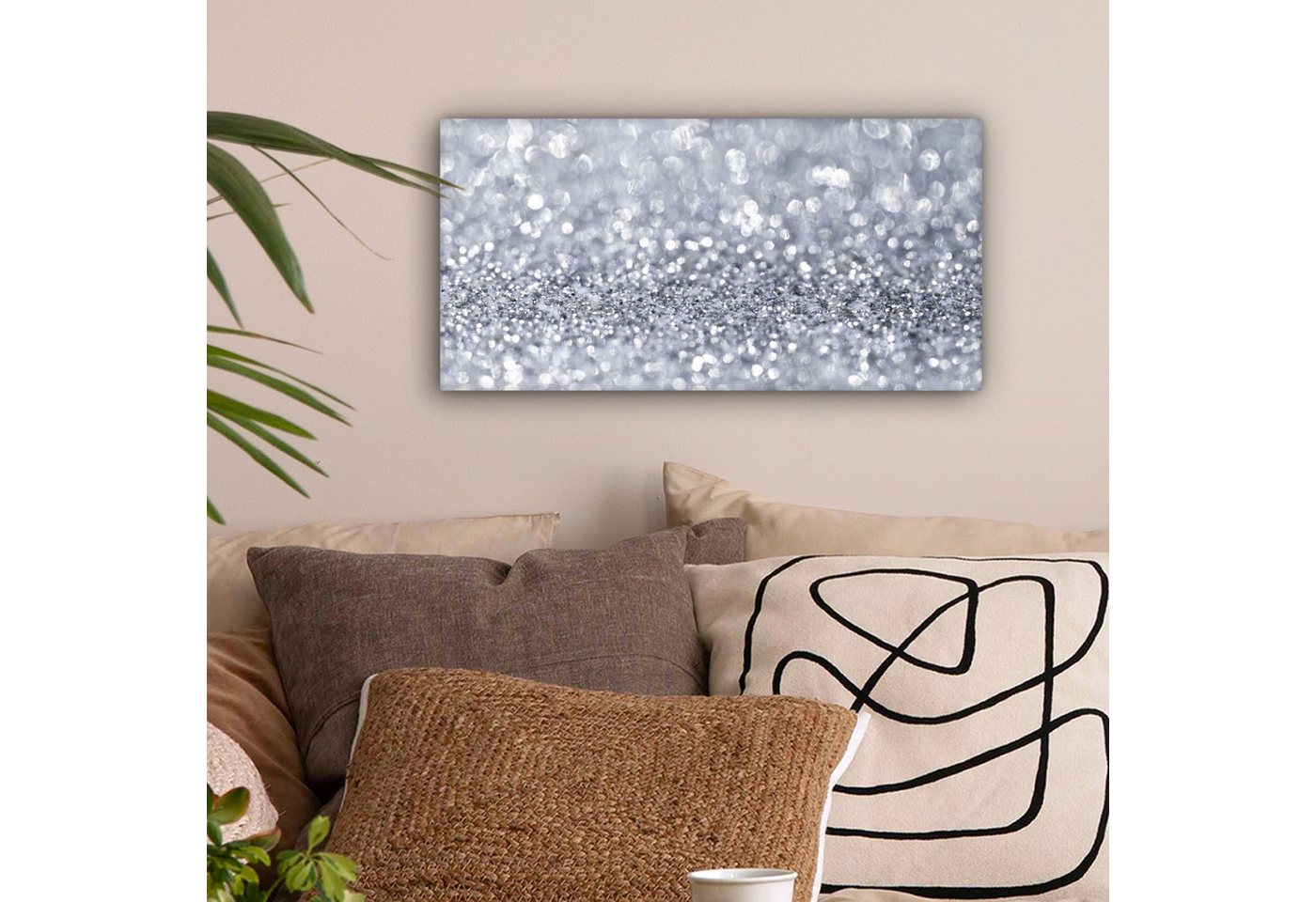 OneMillionCanvasses® Leinwandbild Panorama Silber glitzert, Fotodruck (1 St), Wandbild, Deko Schlafzimmer Wohnzimmer Flur 40x20 cm – Bild 2 von 5