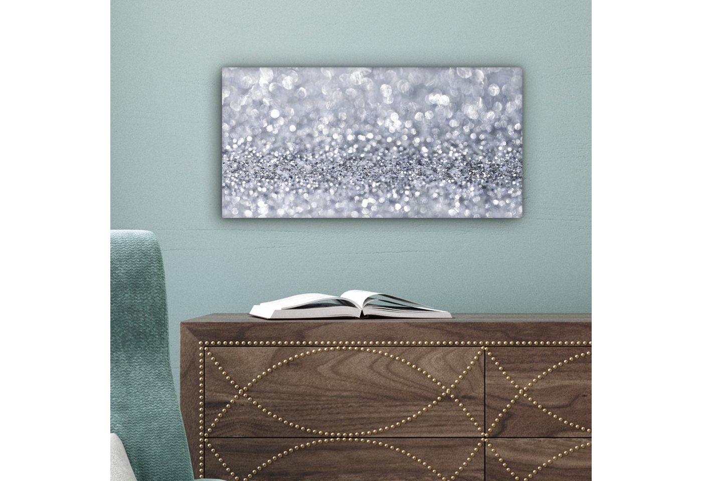 OneMillionCanvasses® Leinwandbild Panorama Silber glitzert, Fotodruck (1 St), Wandbild, Deko Schlafzimmer Wohnzimmer Flur 40x20 cm – Bild 3 von 5