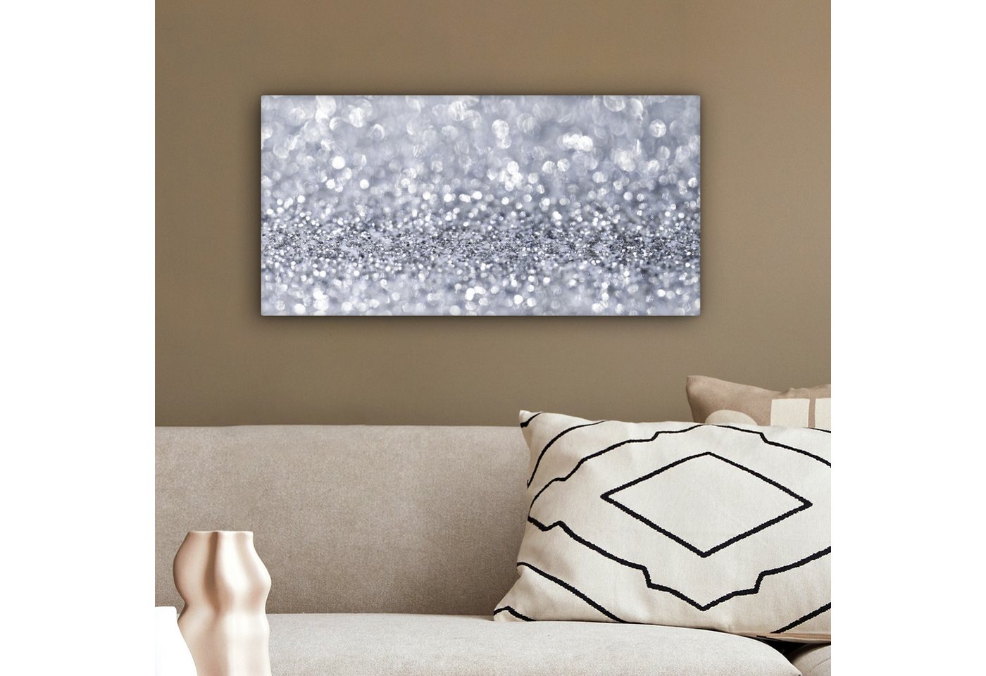 OneMillionCanvasses® Leinwandbild Panorama Silber glitzert, Fotodruck (1 St), Wandbild, Deko Schlafzimmer Wohnzimmer Flur 40x20 cm – Bild 4 von 5