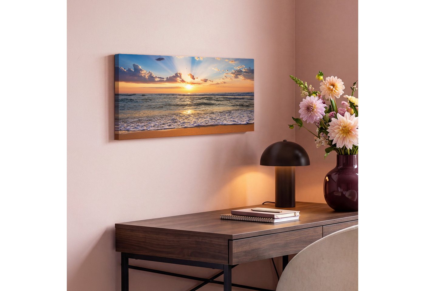 OneMillionCanvasses® Leinwandbild Panorama Strand - Sonnenuntergang - Meer - Wolken - Horizont, Fotodruck (1 St), Wandbild, Deko Schlafzimmer Wohnzimmer Flur 40 – Bild 4 von 5