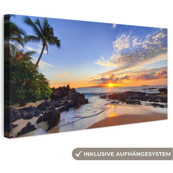 OneMillionCanvasses® Leinwandbild Panorama Strand - Meer - Sonnenuntergang - Hawaii, Fotodruck (1 St), Wandbild, Deko Schlafzimmer Wohnzimmer Flur 40x20 cm