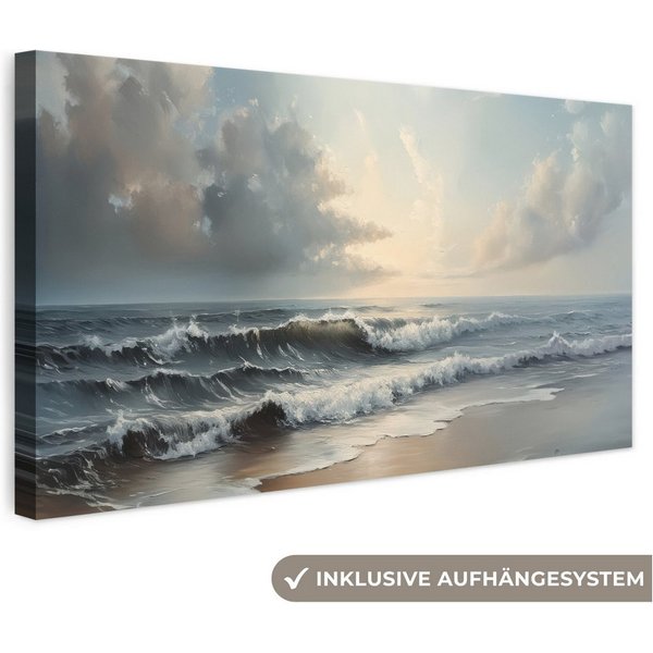OneMillionCanvasses® Leinwandbild Panorama Strand - Meer - Sonnenuntergang, Fotodruck (1 St), Wandbild, Deko Schlafzimmer Wohnzimmer Flur 40x20 cm