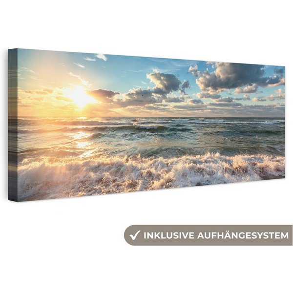 OneMillionCanvasses® Leinwandbild Panorama Strand - Meer - Sonnenuntergang, Fotodruck (1 St), Wandbild, Deko Schlafzimmer Wohnzimmer Flur 60x20 cm