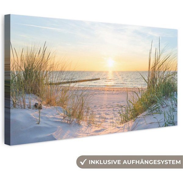 OneMillionCanvasses® Leinwandbild Panorama Strand - Sonne - Düne - Gras - Sand - Horizont, Fotodruck (1 St), Wandbild, Deko Schlafzimmer Wohnzimmer Flur 40x20 c