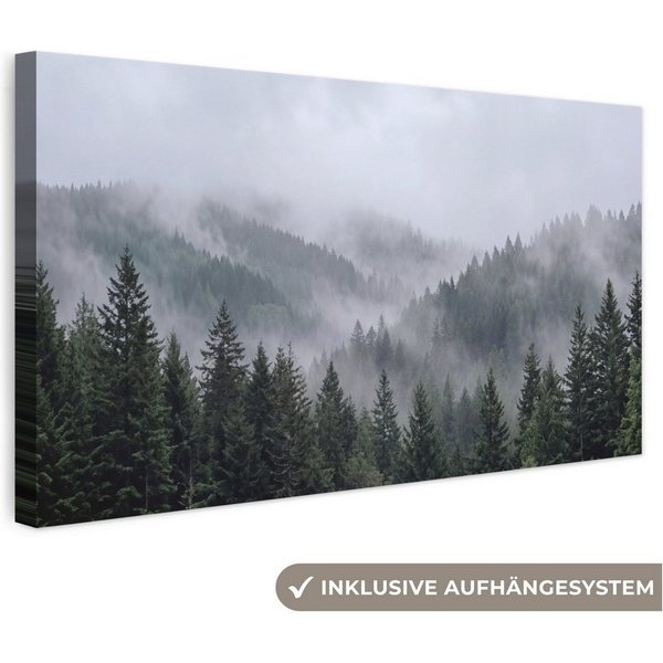OneMillionCanvasses® Leinwandbild Panorama Wald - Nebel - Bäume - Natur, Fotodruck (1 St), Wandbild, Deko Schlafzimmer Wohnzimmer Flur 40x20 cm
