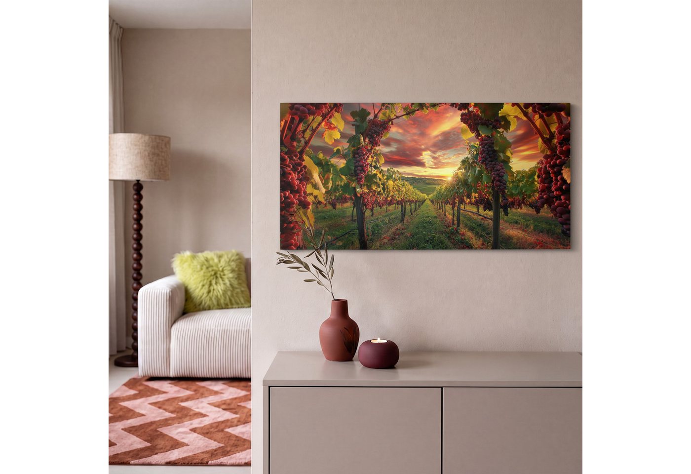 OneMillionCanvasses® Leinwandbild Panorama Weinberg - Weintrauben - Sonnenuntergang, Fotodruck (1 St), Wandbild, Deko Schlafzimmer Wohnzimmer Flur 40x20 cm – Bild 2 von 5