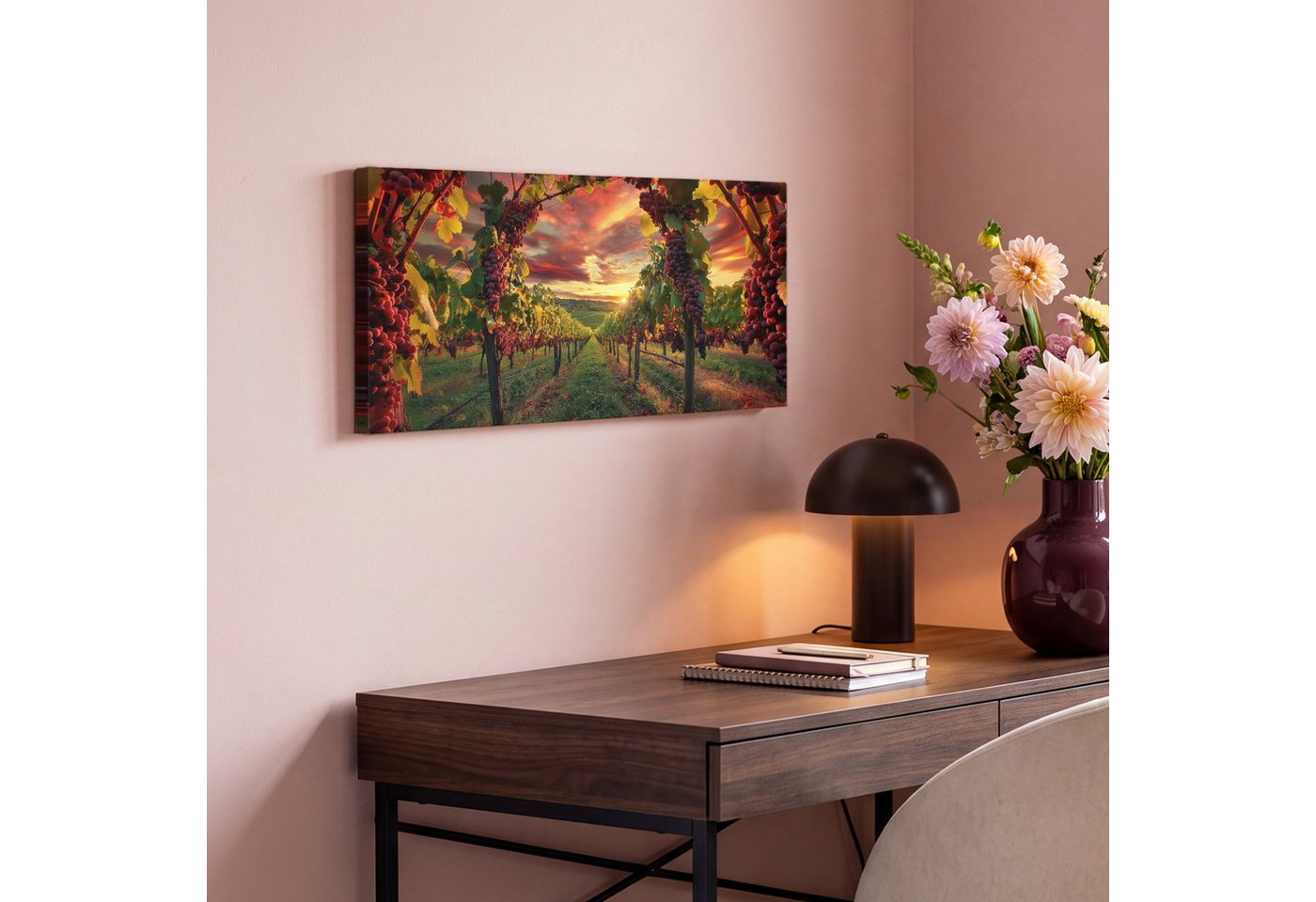 OneMillionCanvasses® Leinwandbild Panorama Weinberg - Weintrauben - Sonnenuntergang, Fotodruck (1 St), Wandbild, Deko Schlafzimmer Wohnzimmer Flur 40x20 cm – Bild 4 von 5