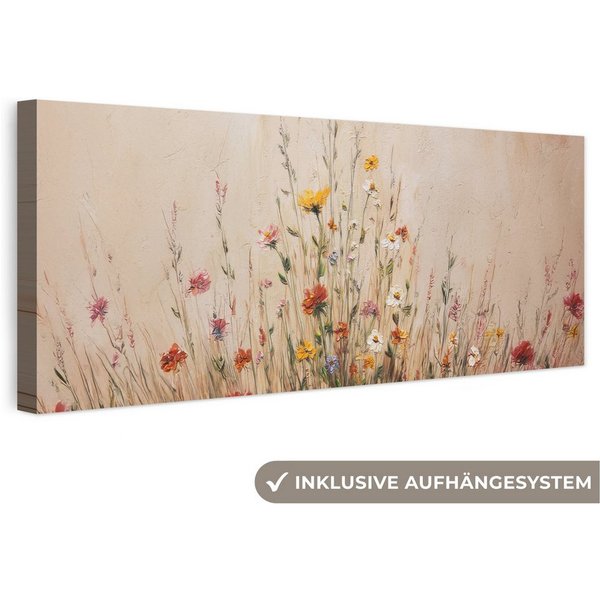 OneMillionCanvasses® Leinwandbild Panorama Wildblumen - Pinselstriche - Ruhig, Fotodruck (1 St), Wandbild, Deko Schlafzimmer Wohnzimmer Flur 60x20 cm