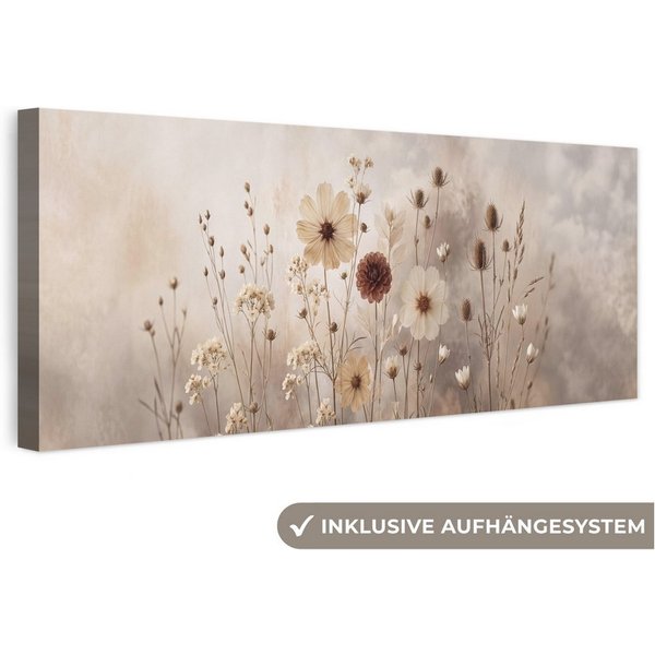 OneMillionCanvasses® Leinwandbild Panorama Wilde Blumen - Botanisch - Vintage - Natur - Rustikal, Fotodruck (1 St), Wandbild, Deko Schlafzimmer Wohnzimmer Flur 