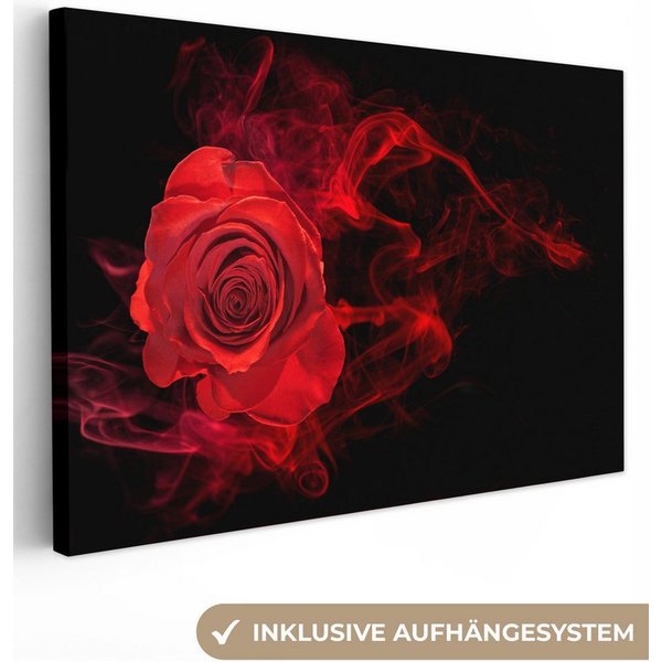 OneMillionCanvasses® Leinwandbild Rosen - Rot - Schwarz, Fotodruck (1 St), Leinwand Bilder Klein, Wand Dekoration Aesthetic 30x20 cm