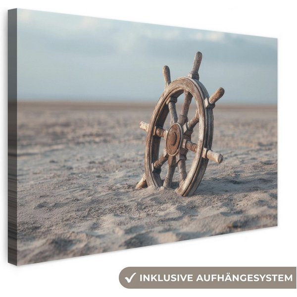 OneMillionCanvasses® Leinwandbild Schiffslenker - Holz - Braun - Sand, Fotodruck (1 St), Leinwand Canvas Wandbild, Wanddekoration 20x30 cm