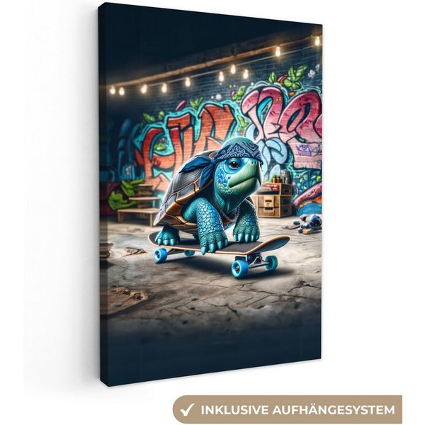 OneMillionCanvasses® Leinwandbild Schildkröte - Graffiti - Skateboard - Jungen, Fotodruck (1 St), Teenager Zimmer Bild, Jugendzimmer Deko, Kinder Wanddeko, 20x3