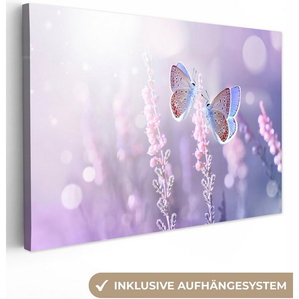OneMillionCanvasses® Leinwandbild Schmetterling - Lavendel - Blumen - Lila, Fotodruck (1 St), Leinwand Bilder Klein, Wand Dekoration Aesthetic 30x20 cm