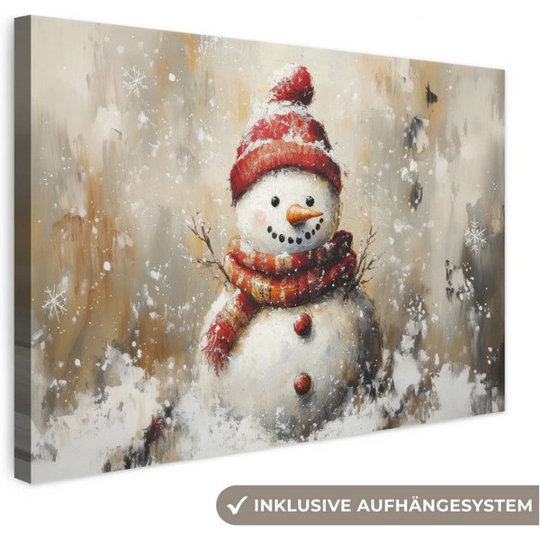 OneMillionCanvasses® Leinwandbild Schneemann - Winter - Schnee - Beige, Fotodruck (1 St), Wandbild, Deko Schlafzimmer Wohnzimmer Flur 20x20 cm