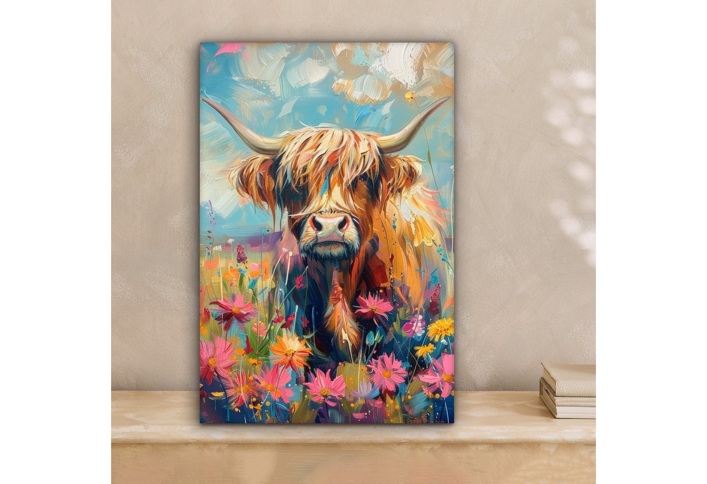 OneMillionCanvasses® Leinwandbild Schottische Hochländer - Natur - Farbenfroh - Blumen, Fotodruck (1 St), Leinwand Canvas Wandbild, Wanddekoration 20x30 cm – Bild 2 von 5