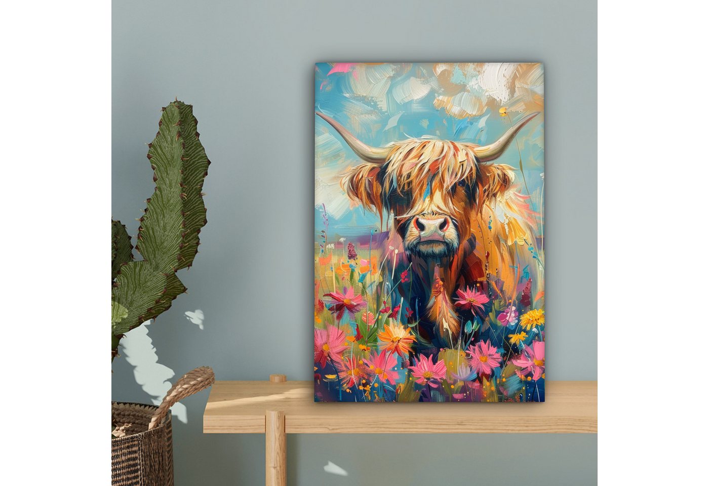 OneMillionCanvasses® Leinwandbild Schottische Hochländer - Natur - Farbenfroh - Blumen, Fotodruck (1 St), Leinwand Canvas Wandbild, Wanddekoration 20x30 cm – Bild 3 von 5