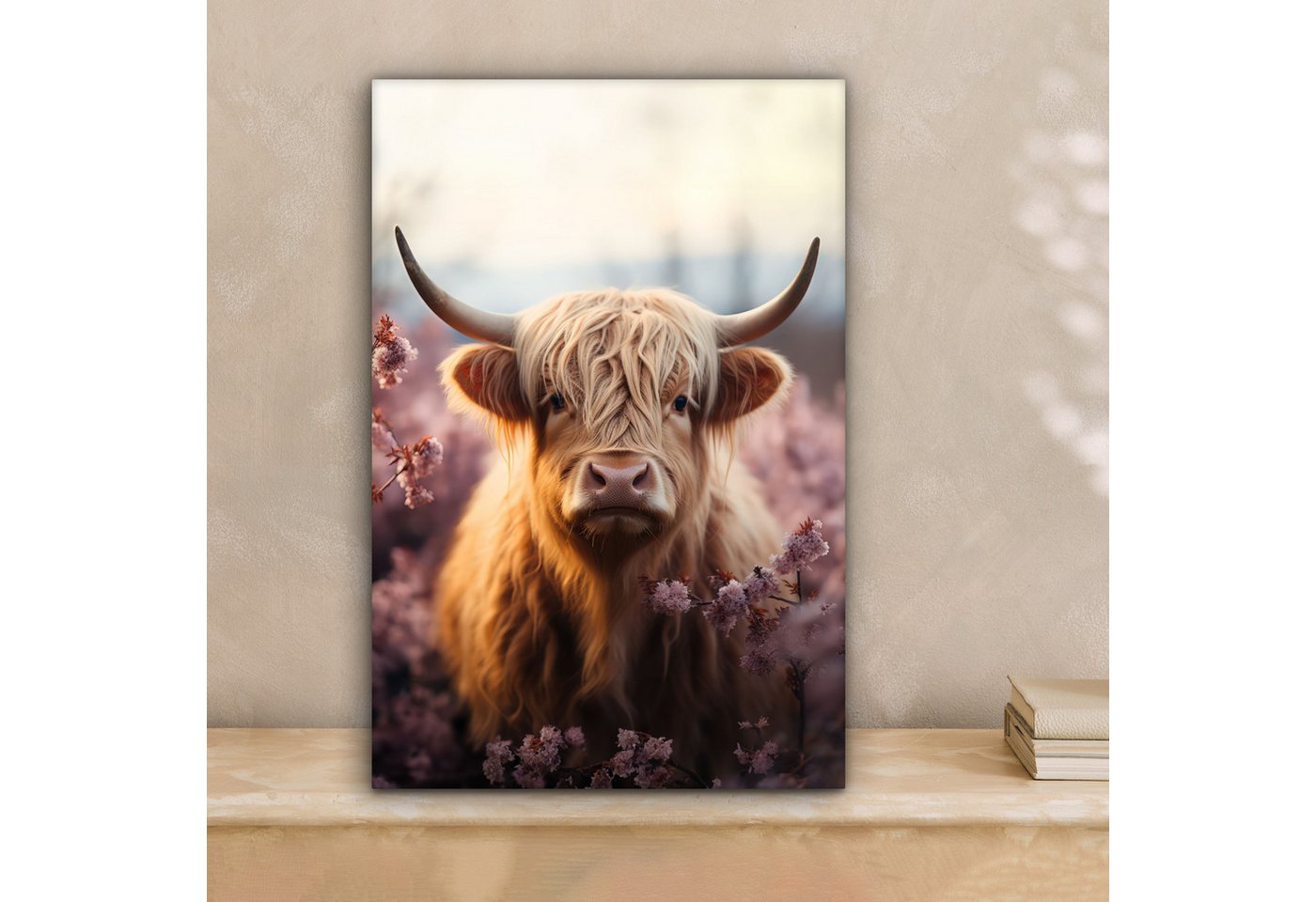 OneMillionCanvasses® Leinwandbild Schottischer Highlander - Tierporträt - Blumen - Tier, Fotodruck (1 St), Leinwand Canvas Wandbild, Wanddekoration 20x30 cm – Bild 2 von 5