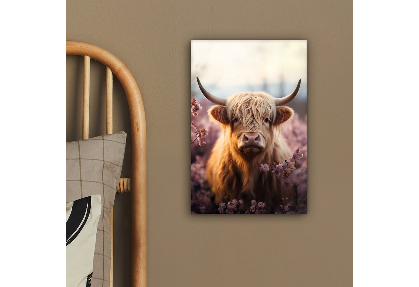 OneMillionCanvasses® Leinwandbild Schottischer Highlander - Tierporträt - Blumen - Tier, Fotodruck (1 St), Leinwand Canvas Wandbild, Wanddekoration 20x30 cm – Bild 4 von 5