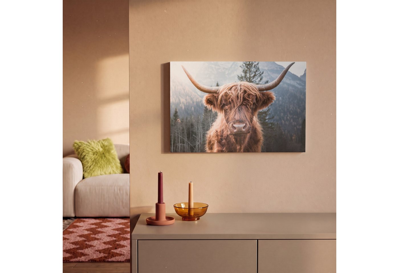 OneMillionCanvasses® Leinwandbild Schottischer Hochländer - Kuh - Tiere - Berg - Natur, Fotodruck (1 St), Leinwand Bilder Klein, Wand Dekoration Aesthetic 30x20 – Bild 2 von 5