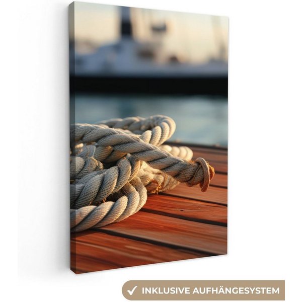 OneMillionCanvasses® Leinwandbild Seil - Boot - Maritim - Holz - Hafen, Fotodruck (1 St), Leinwand Canvas Wandbild, Wanddekoration 20x30 cm