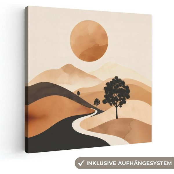 OneMillionCanvasses® Leinwandbild Sonne - Hügel - Baum - Abstrakt, Fotodruck (1 St), Leinwand Bilder Klein, Wand Dekoration Aesthetic 30x20 cm