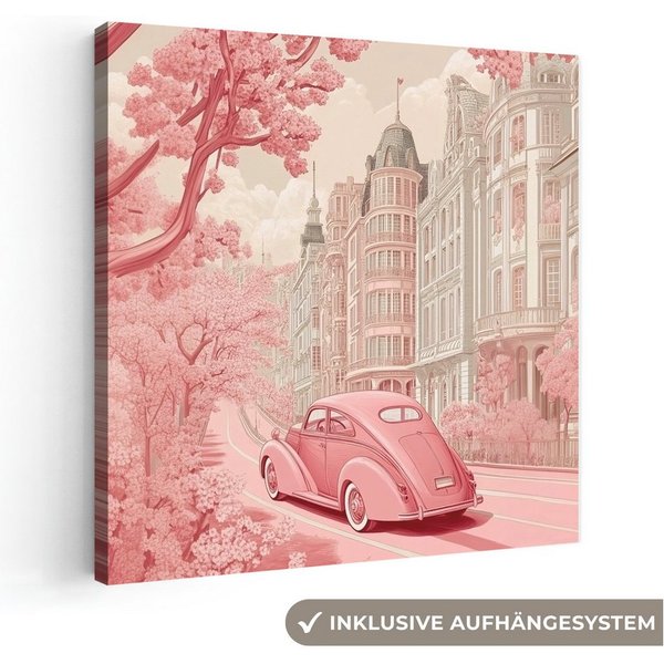 OneMillionCanvasses® Leinwandbild Stadt - Auto - Rosa, Fotodruck (1 St), Wandbild, Deko Schlafzimmer Wohnzimmer Flur 20x20 cm