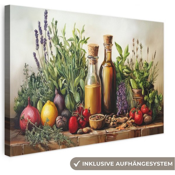 OneMillionCanvasses® Leinwandbild Stilleben - Kräuter - Gewürze - Früchte - Farbenfroh, Fotodruck (1 St), Wandbild, Deko Schlafzimmer Wohnzimmer Flur 20x20 cm